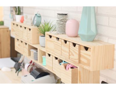 Mini rangement bloc en pin brut avec tiroirs (5 tiroirs)