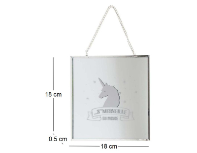 Miroir carré avec chainette licorne (Argent)