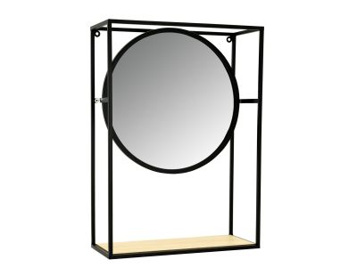 Miroir étagère en métal, verre et bois