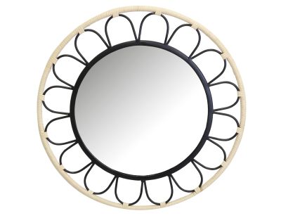 Miroir fleur en métal et rotin