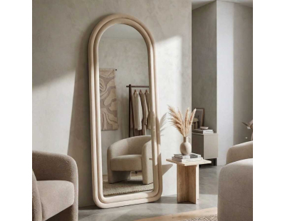 Miroir mural en velours Cloé 60 x 4 x 160 cm (Crème)
