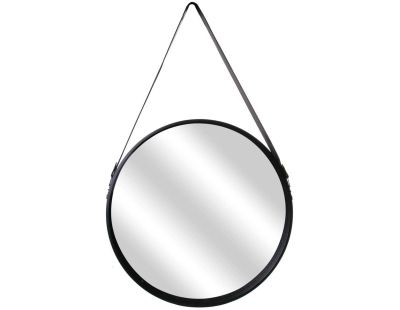 Miroir rond 50 cm avec anse en polyuréthane (Noir)