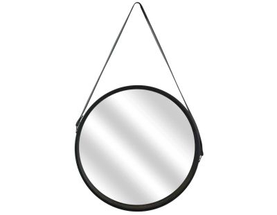 Miroir rond 40 cm avec anse en polyuréthane (Noir)