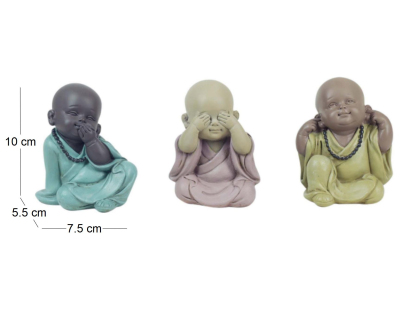 Moines colorés en résine (Lot de 3)