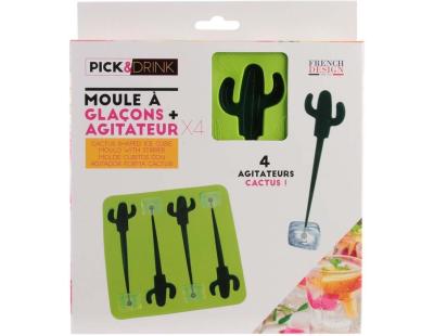 Moule à glaçons avec 4 agitateurs cactus (Lot de 3)