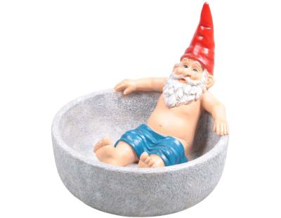Nain de jardin dans bain d'oiseau en résine