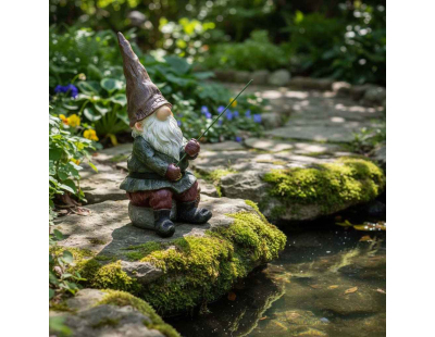 Nain de jardin avec canne à pêche en résine 25 cm