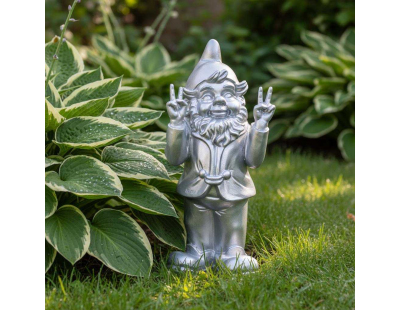 Nain de jardin en résine 13 x 11 x 31 cm Peace (Argent)