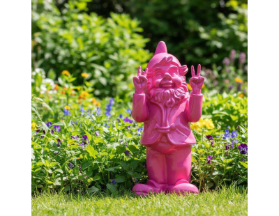 Nain de jardin en résine 13 x 11 x 31 cm Peace (Fuschia)