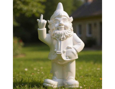 Nain de jardin en résine doigt d'honneur 7 x 8 x 20 cm (Blanc)