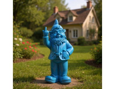 Nain de jardin en résine doigt d'honneur 7 x 8 x 20 cm (Bleu)