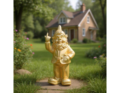 Nain de jardin en résine doigt d'honneur 7 x 8 x 20 cm (Doré)