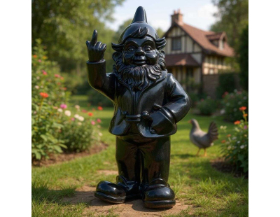 Nain de jardin en résine doigt d'honneur 7 x 8 x 20 cm (Noir)