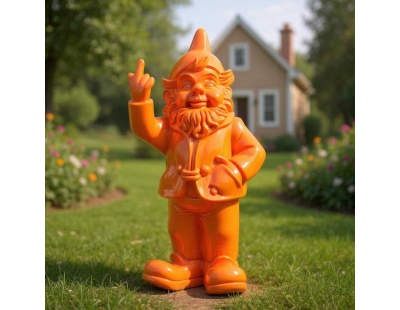 Nain de jardin en résine doigt d'honneur 7 x 8 x 20 cm (Orange)