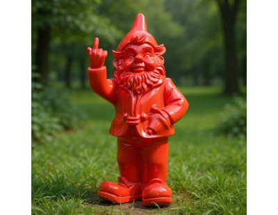 Nain de jardin en résine doigt d'honneur 7 x 8 x 20 cm (Rouge)