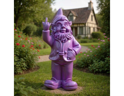 Nain de jardin en résine doigt d'honneur 7 x 8 x 20 cm (Violet)