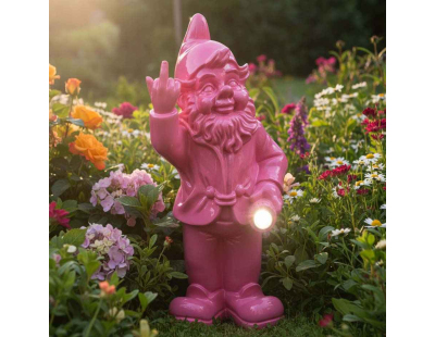 Nain de jardin en résine F*ck avec éclairage solaire 16 x 12 x 31 cm (Fuchsia)