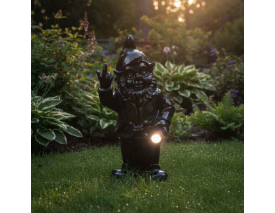 Nain de jardin en résine F*ck avec éclairage solaire 16 x 12 x 31 cm (Noir)
