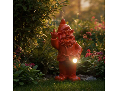 Nain de jardin en résine F*ck avec éclairage solaire 16 x 12 x 31 cm (Orange)