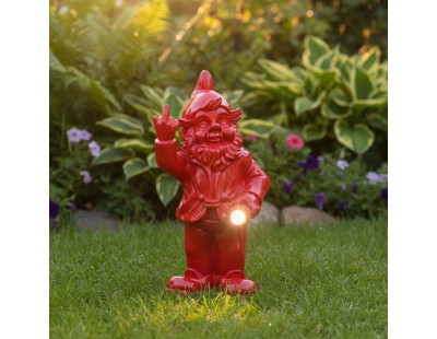 Nain de jardin en résine F*ck avec éclairage solaire 16 x 12 x 31 cm (Rouge)