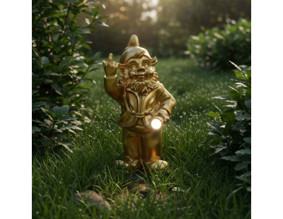 Nain de jardin en résine F*ck avec éclairage solaire 16 x 12 x 31 cm (Doré)