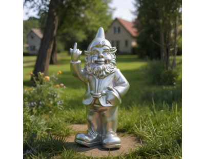 Nain de jardin en résine F*ck 16 x 12 x 32 cm (Argent)