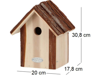 Nichoir pour oiseaux avec toît en écorce (Mésange bleue)