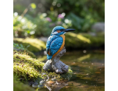 Oiseau martin pêcheur sur tronc en résine (9 x 9 x 15 cm)