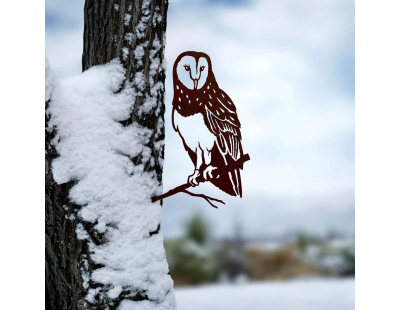 Oiseau sur pique chouette effraie en acier corten