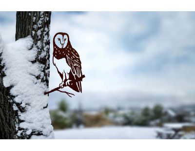 Oiseau sur pique chouette effraie en acier corten
