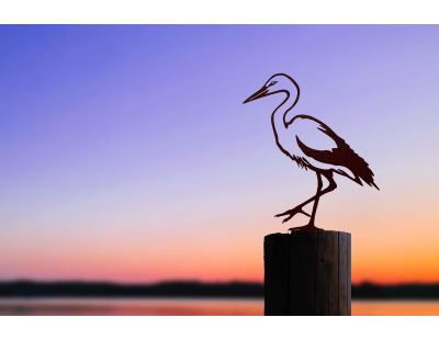 Oiseau sur pique cigogne blanche en acier corten