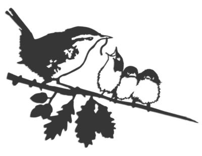 Oiseau sur pique troglodyte mignon et ses oisillons en acier corten