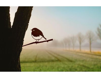Oiseau à planter rouge gorge en acier corten (Hauteur 22cm)