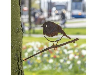 Oiseau à planter rouge gorge en acier corten (Hauteur 22cm)
