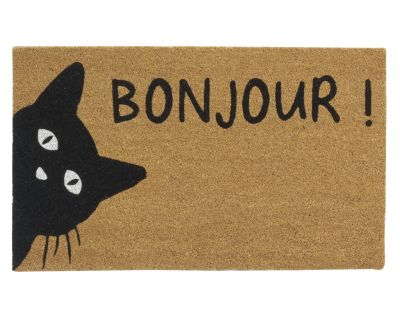 Paillasson coco intérieur extérieur 75 x 45 cm (Chat bonjour)