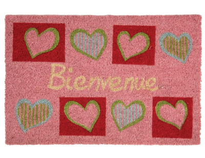 Paillasson coco teintée 60 x 40 cm (Coeurs bienvenue)