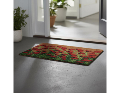 Paillasson en coco et PVC 60 x 40 cm (Coquelicots)