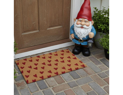 Paillasson coco intérieur extérieur 75 x 45 cm (Coeurs imprimés rouges)
