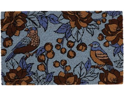 Paillasson en fibres de coco Flowers and bird (Bleu)