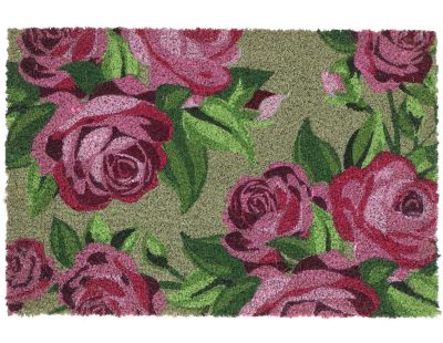 Paillasson en fibres de coco Roses (Fond vert)