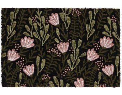 Paillasson en fibres de coco floral noir