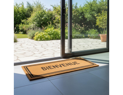 Paillasson grande taille en coco 120 x 40 cm (Encadré bienvenue)