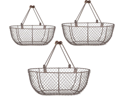 Panier fil de fer brun antique (Lot de 3)