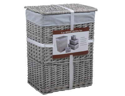Panier à linge avec corbeilles en éclisse grise (Lot de 5)