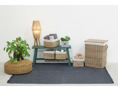 Panier à linge + 4 corbeilles en osier gris (Lot de 5)