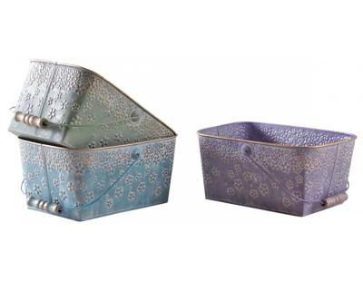 Panier en métal motif fleurs 25 cm (Lot de 3)
