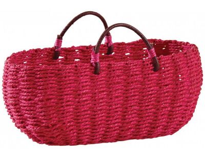 Panier ovale en jonc fuchsia