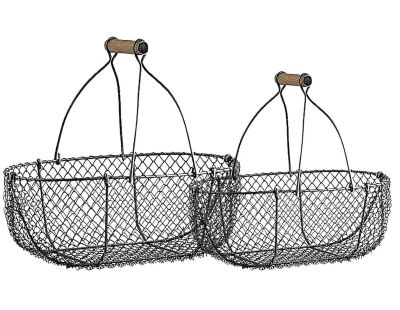 Paniers en grillage vieilli et bois (Lot de 2)