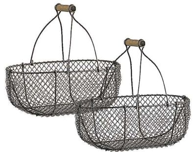 Paniers en grillage vieilli et bois (Lot de 2)