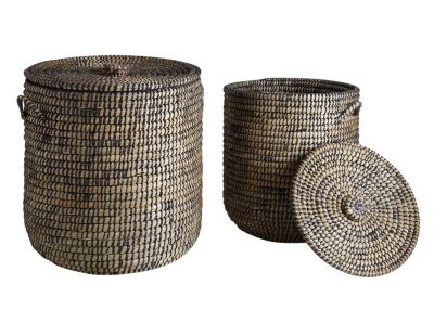 Paniers à linge ronds en jonc (lot de 2)